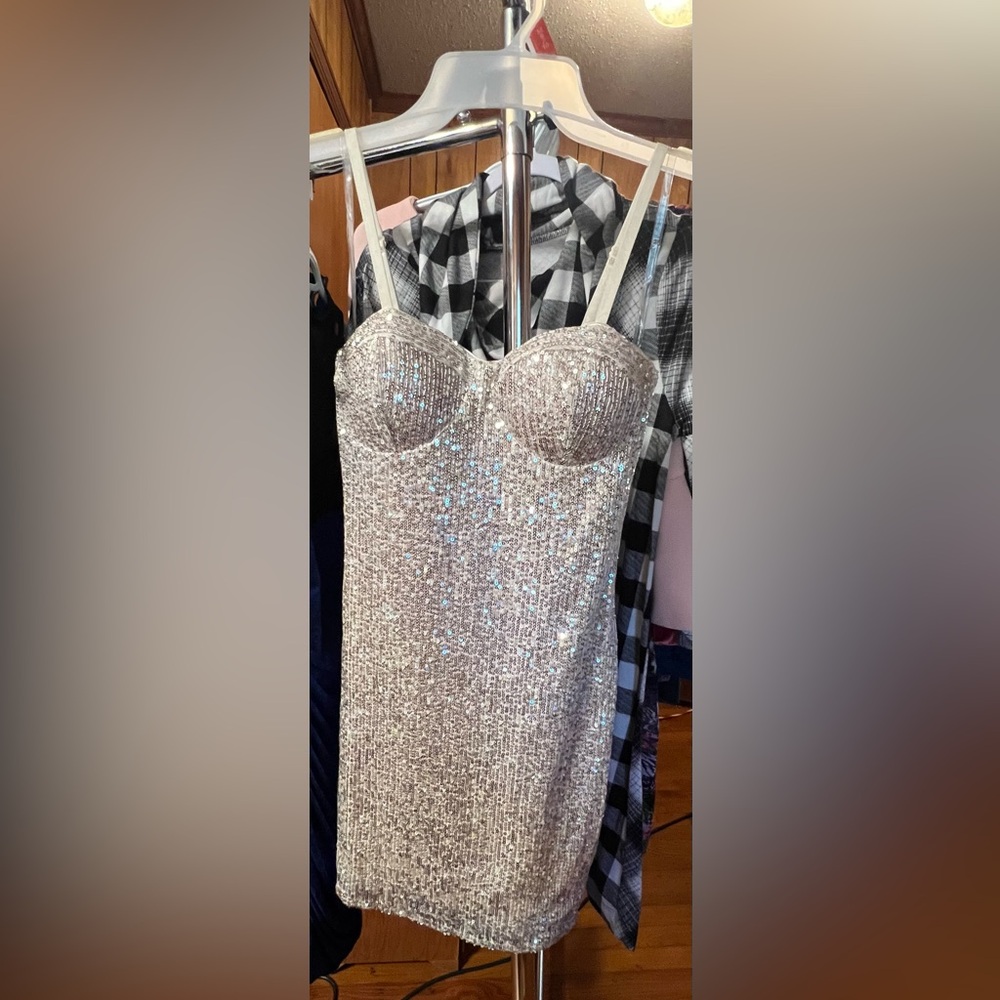 Silver Sequin Mini Dress Medium
